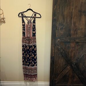 Angie- Boho Floral Maxi Dress in Navy and Rust